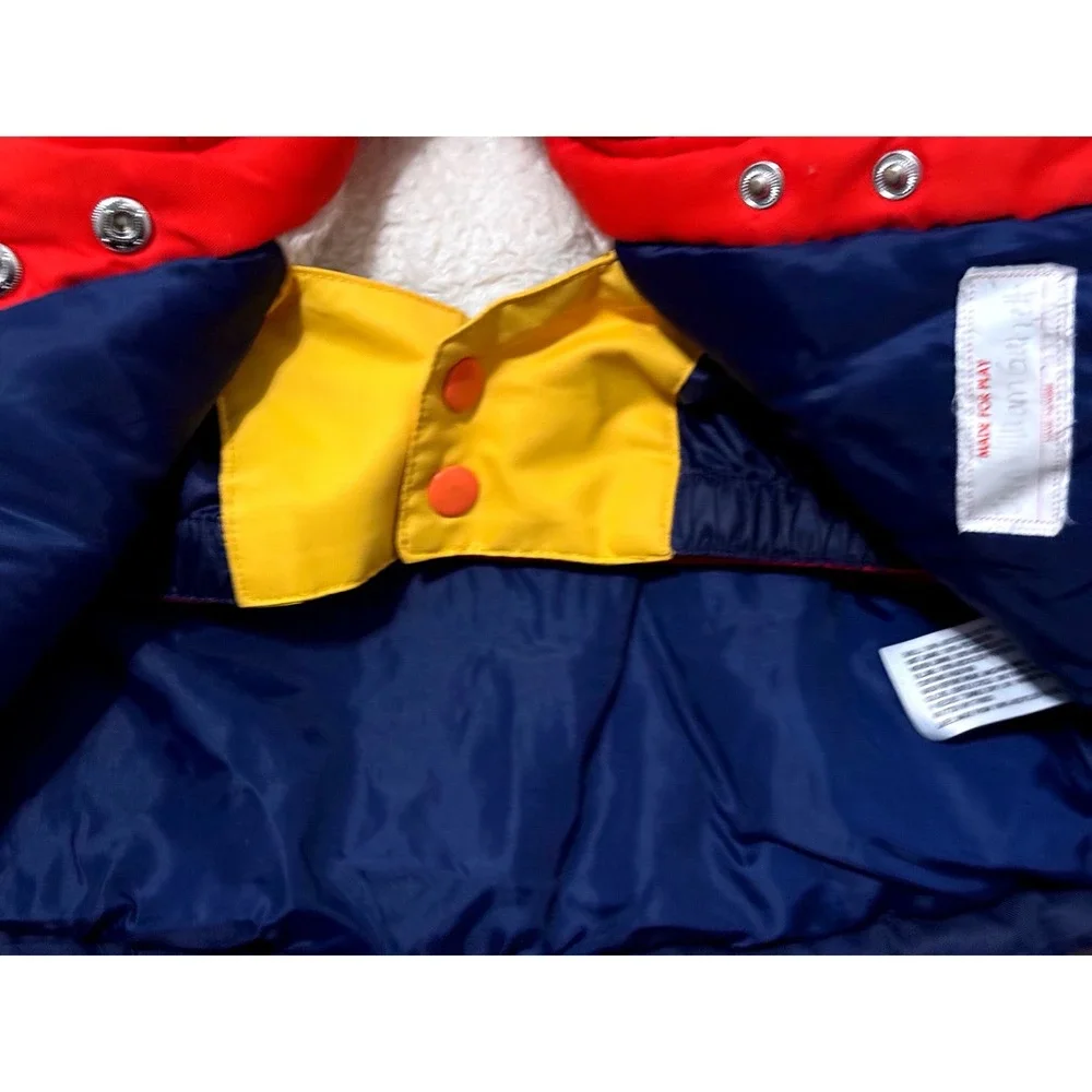 Cat & Jack Kids Puffer Jacket Navy Red Orange Yellow Striped Hooded Size 7